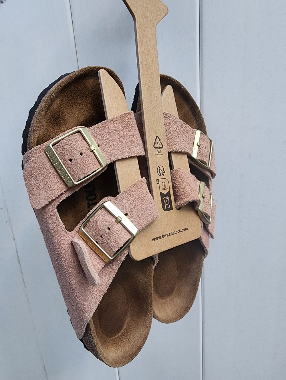 Birkenstock Arizona Birko Soft Double Strap Slide Sandal in Light Rose size 7